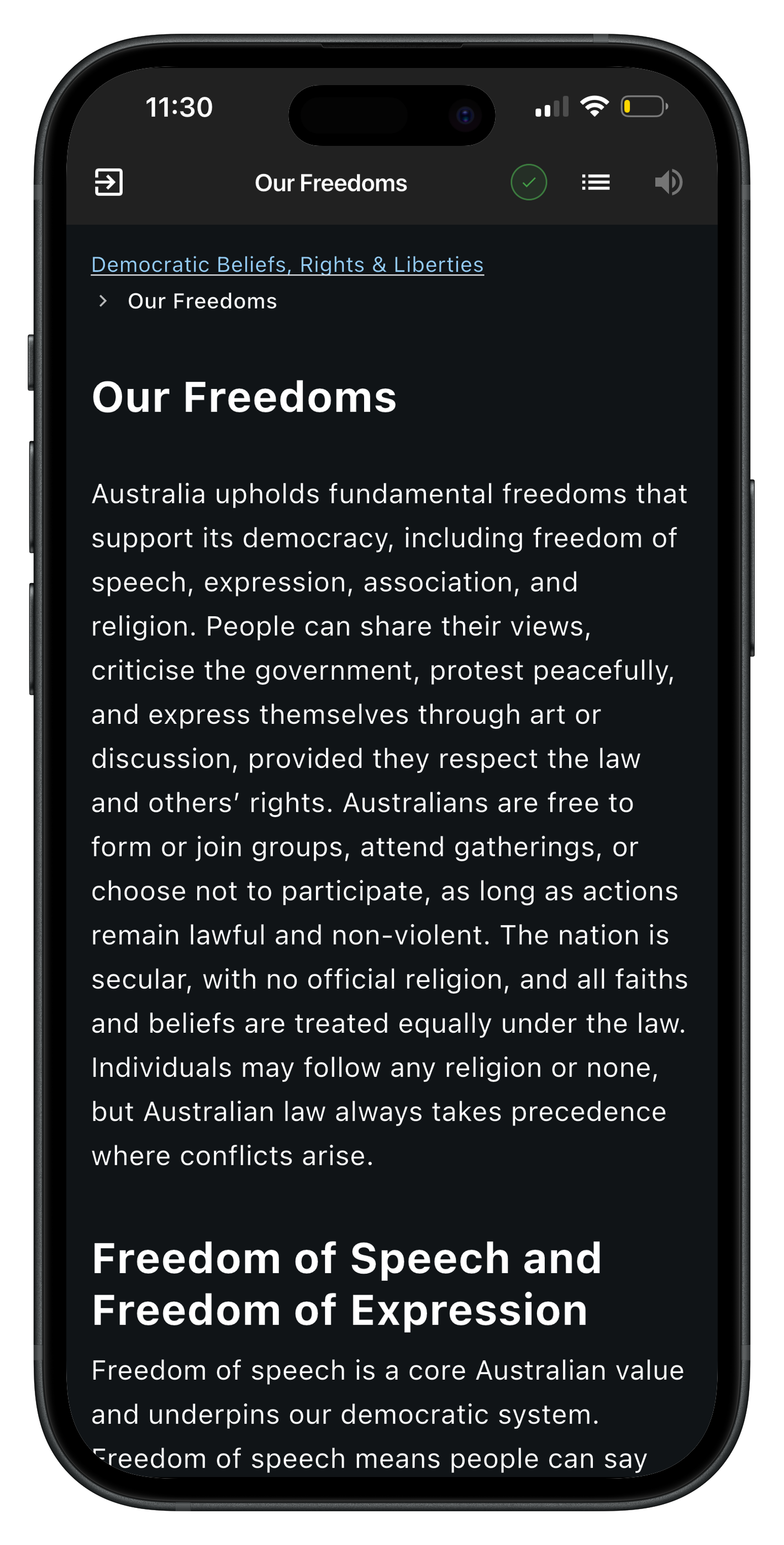 Australian citizenship dark mode study guide