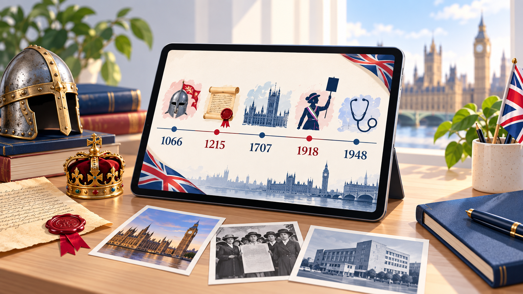 Chronological timeline of major British history dates for Life in the UK Test revision
