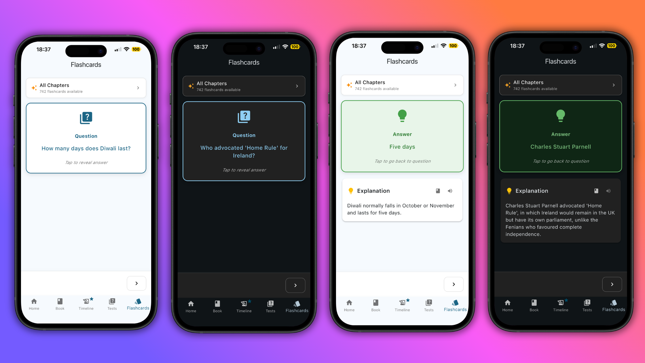 Flashcards feature in Life in the UK ExamReady app